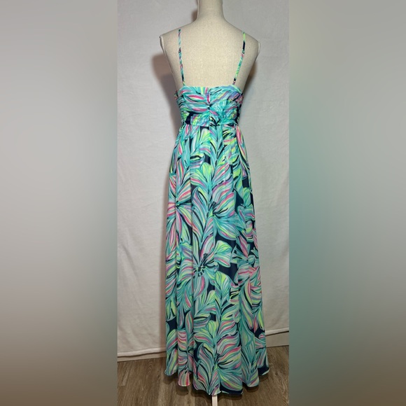 Lilly Pulitzer Lannette Maxi Dress High Tide Dancing Lady Size 10 Gold Beading - Picture 12 of 13